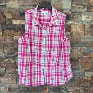 Kim Rogers Pink and White Plaid Button Down Shirt